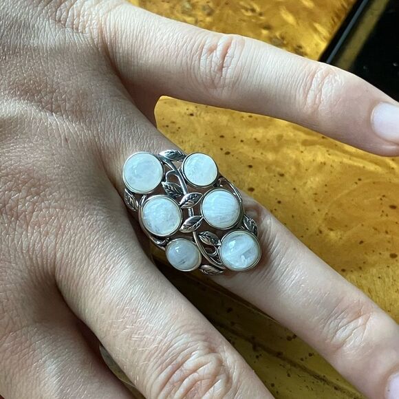 Natural Rainbow Moonstone Sterling Silver Cocktail Ring Size 6 - Picture 4 of 9